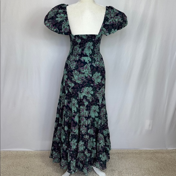 Free People Floral Sundrenched Short Sleeve Maxi Dress Navy Blue Green Size M - Picture 8 of 15